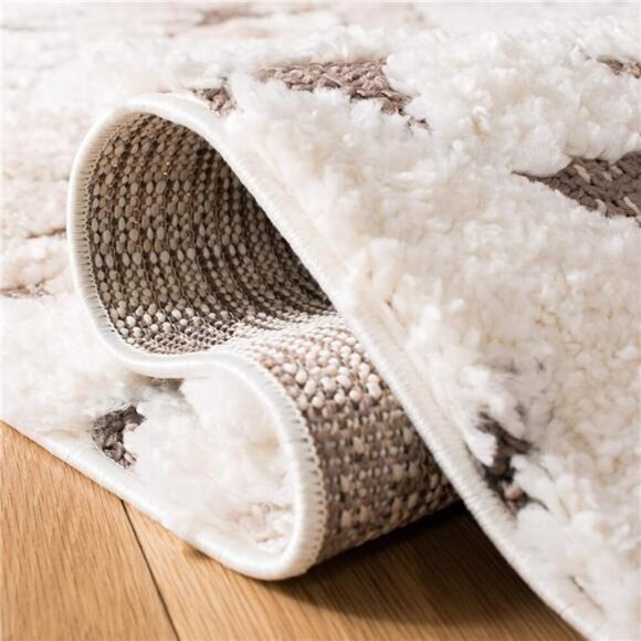 Moroccan Tassel Shag Collection Area Rug - 8' x 10', Ivory & Brown - Picture 5 of 7